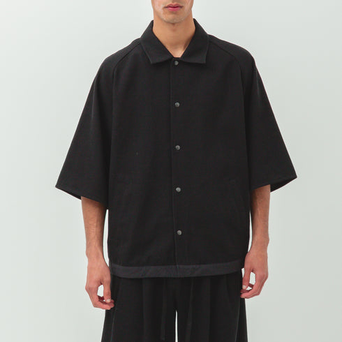 Merely Made Dobby Cotton Raglan Cape Shirt Black 25SML279SH-1 10931289 Fit Front Degli Uberti
